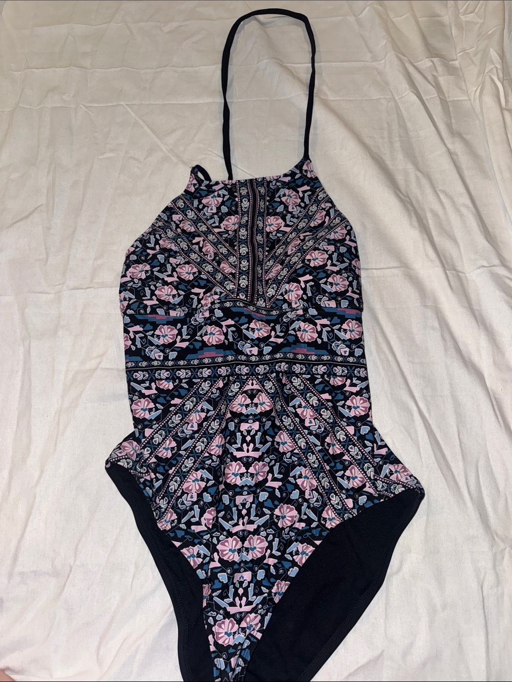 Mossimo Supply Co. Black Swimsuit with Pink & Light Blue Floral Print